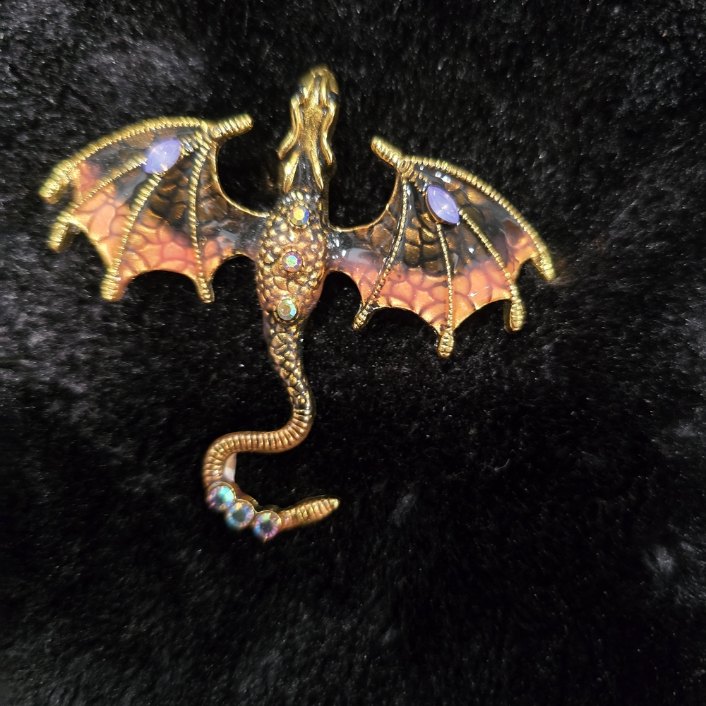 Elegant Gold and Orange Dragon Brooch
